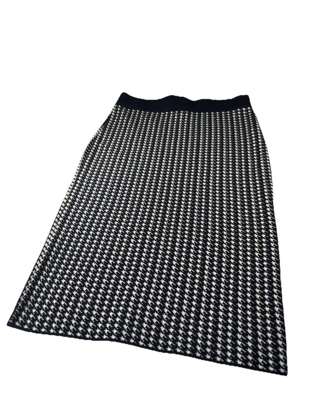 NWT Ann Taylor Sweater Knit Pencil Skirt Small Navy Blue Black White Houndstooth